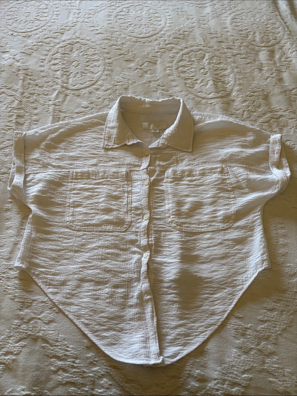 Zara Girl’s White Button-Up Crop Gauze Shirt EUC 12-13yrs